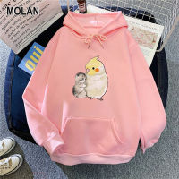 MOLAN เสื้อสเวตเตอร์ลำลองมีฮู้ดทรงหลวมมีฮู้ดลายพิมพ์แขนยาวสเวตเตอร์แขนยาวเด็กหญิงเด็กชายแจ็คเก็ตแขนยาวลายการ์ตูนน่ารักสามารถสวมใส่ได้ทั้งชายและหญิง