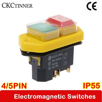 Electromagnetic Switch Start Switch Waterproof Power Tool Switch KLD28/KLD28A Momentary Reset Push Button 16A 250V 4Pins/5Pins