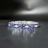 Sapphire Diamond Bracelet สร้อยข้อมือเพชรแซฟไฟร์ แซฟไฟร์แท้สีน้ำเงินสด ประดับเพชรแท้น้ำ96-97 ตัวเรือนเป็นทองขาว14k