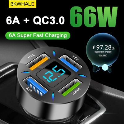 BKWHALE 66W 6A USB 4พอร์ตที่ชาร์จแบตในรถเร็ว + QC3.0 + PD สำหรับไอโฟนหัวเหว่ย Samsung Xiaomi โทรศัพท์มือถือ