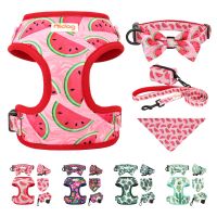 【LZ】 Nylon Dog Collar Harness Leash Poop Bag Bandana Set Print Pet Collars With Bowtie For Small Medium Dogs Pets Vest Leading Rope