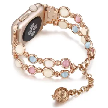 Bead Bracelet Metal Watch Band For Apple Watch Ultra 49mm(Pink Heart)