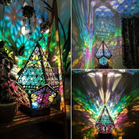 Wooden Hollow LED Projection Night Lamp Bohemian Colorful Projector Desk Lamp Household Home Decor Holiday Atmosphere Lighting