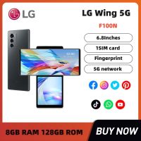 LG Wing 5G F100N โทรศัพท์มือถือปลดล็อคแล้ว,โทรศัพท์มือถือแอนดรอยด์6.8นิ้ว Octa-Core 8GB RAM 128GB ROM 64GB กล้องหลังสามซิม1ซิมลายนิ้วมือ