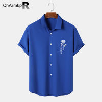 เสื้อ Medussa ChArmkpR แฟชั่นเสื้อยืดผู้ชายปุ่มพิมพ์ขึ้นลำลอง Kemeja Lengan Pendek