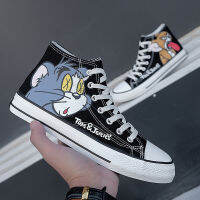 Women Anime Tom Cartoon Print Patchwork Shoes nd Lovely Girls Canvas Thick Heel Sneakers Designer High Top Running Platform