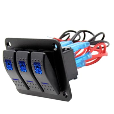 Marine Boat Rocker Switch Panel 12V 3 Gang Waterproof ON Off Toggle Switches Blue LED Light BoatingCaravan