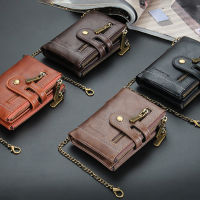 High Quality Mens Wallet Pu Leather Short Male Wallet Multi-card Male Purse Zipper Poucht Retro Three Fold Chain Money Bag