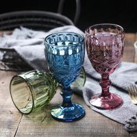 Retro Colored Wine Glass Relief Wine Cup Drinking Cup Diamond Champagn Glass Wedding Bar Decorative Stemware