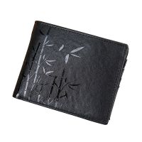 ZZOOI Bamboo Embossed Pattern Men Leather Wallets Genuine Leather Short Card Holder Chain Men Purse Brand Male Wallet With Coin Pocket