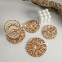 【CW】 Small Hand Woven Rattan Placemat Insulate Coasters Anti Scratch Cup Desktop Ins