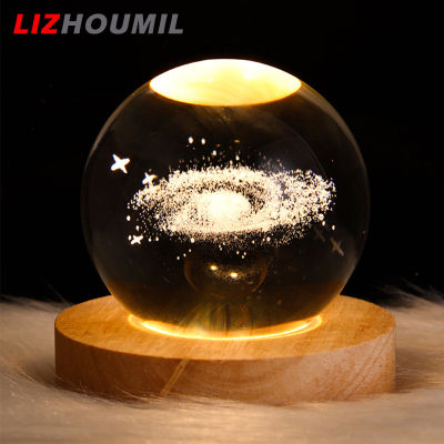 LIZHOUMIL Glowing Starry Sky Crystal Ball Lights Warm Bedside Light Night Lamp Kids Christmas Gift With Wooden Base