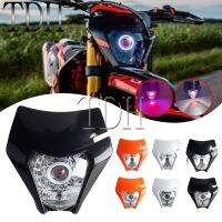 ✼♗✇ Motorcycle Angel Eyes LED Headlight Headlamp For EXC SX SXFXC XCF XCW XCFW Motocross Enduro MX DRL Head Light Lamp Universal