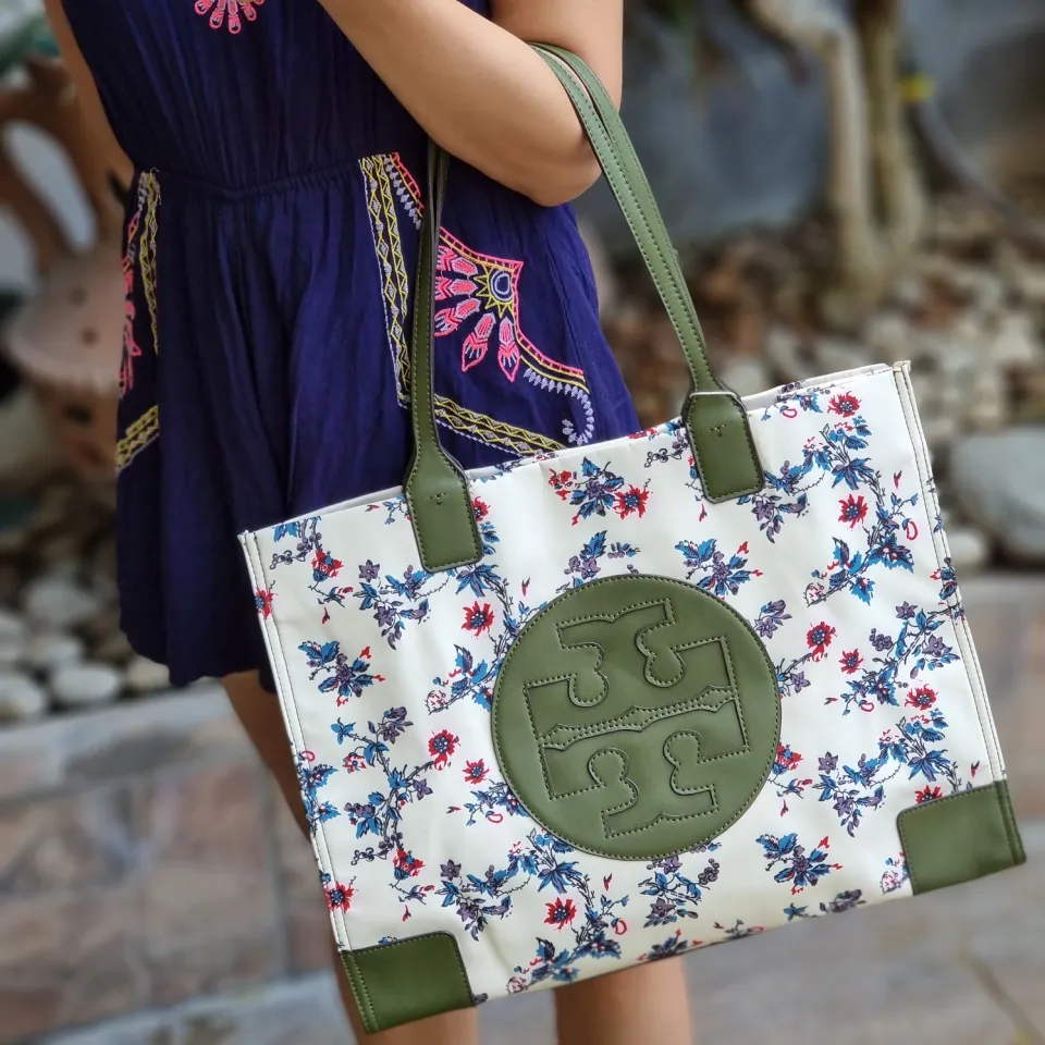 Guaranteed Authentic T.O.R.Y B.U.R.C.H Floral Design Ella Womens Tote Bag -  White Green