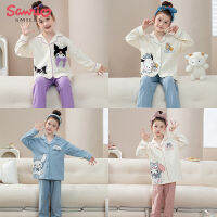 Sanrios Series ชุดนอนอะนิเมะการ์ตูน Hello s Cinnamoroll Kuromi Kawaii ฤดูใบไม้ผลิและฤดูใบไม้ร่วง Loungewear เครื่องปรับอากาศเสื้อผ้า