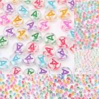 ۩♛ 100Pcs 7mm Transparent Colorful A-Z letter Acrylic Beads Round Flat Vowel Spacer Beads For Jewelry Making Diy Bracelet Necklace