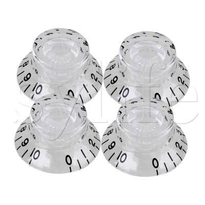 4x Transparent w/ Black Scale Volume Tone Guitar Bell Hut Hat UFO Knobs Plastic Guitar Bass Accessories