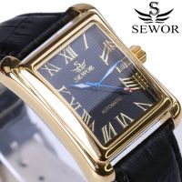 ZZOOI New Luxury Brand Men Watches Vintage Automatic Mechanical Watch Rectangle Calendar clock Military  WristWatches leather Strap