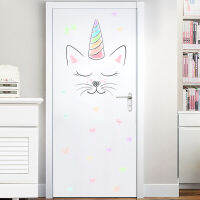 Inkjet Cartoon Wall Sticker Watercolor Love Heart Unicorn Wallpaper Children Kids Kindergarten Bedroom Door Art Mural for Baby