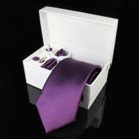 2021Mens Tie Silk 8cm Formal Necktie Handkerchief Cufflinks Gift box set Solid Red Yellow Ties For Man Business Wedding Gift Party