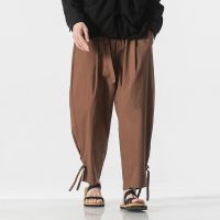 、’】【= Chinese Style Mens Trousers Harajuku Retro Waistband Harem Trousers Hanfu Modified Casual Trousers Mens Jogging Sweatpants