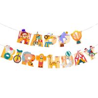 Circus Happy Birthday Banner Paper Kids Birthday Party Decoration Joyful Animals and Clown Letter Garland for Backdrop Decor Banners Streamers Confett