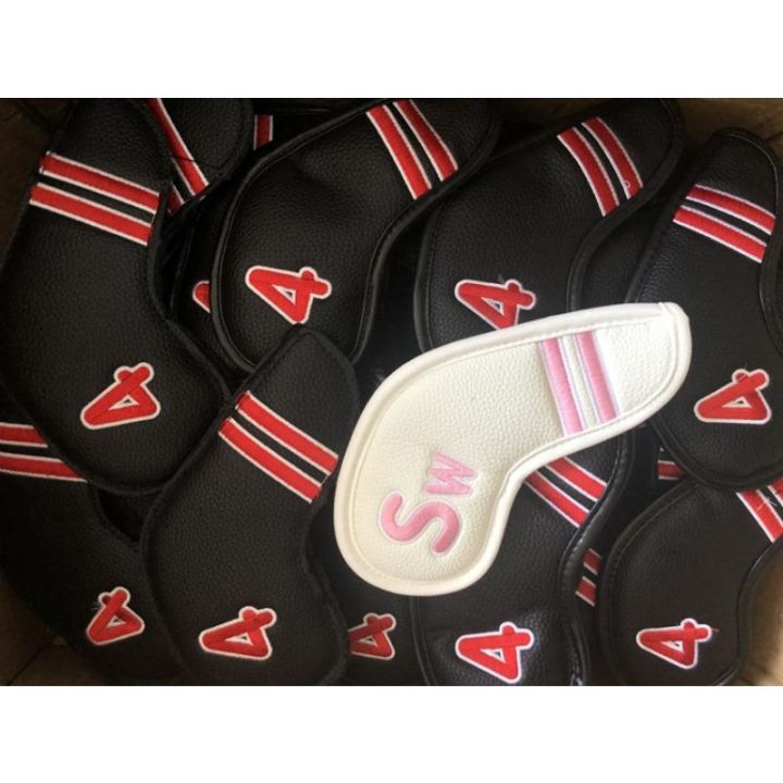 9pcs-golf-club-cover-iron-club-cover-simple-striped-head-cap-cover-อุปกรณ์กีฬากลางแจ้ง