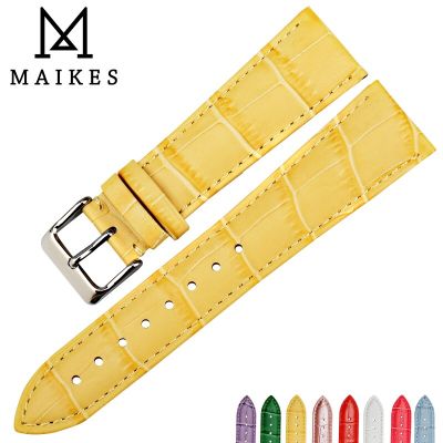 MAIKES อุปกรณ์เสริมสายนาฬิกานาฬิกาหนังแท้สีเหลืองสายสร้อยข้อมือลวดลายจระเข้สำหรับ Daniel Wellington Dw