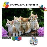 น่ารัก Kittys 300/500/1000ชิ้นตัวต่อจิกซอว์ดอกไม้4ปริศนาแมวสีขาวสลายเกมสัตว์สำหรับรูปลอกการศึกษาเด็ก