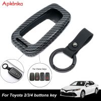 APKTNKA โลหะผสมคาร์บอนไฟเบอร์234ปุ่มฝาครอบกุญแจรีโมท Fob สำหรับ Toyota Camry RAV4 Corolla CHR Prado เปลือกป้องกัน