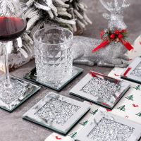 【CC】 Glass Material And Cup Coaster Sets Tablewares Decoration Saucer With Rhinestones