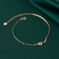 925 Sterling Silver Womens Anklet Leaves Foot Bracelets On Leg Rose Gold Color Asymmetry 21CM Adjustable Minimalist