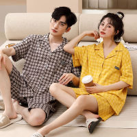 Couple Pajamas, Womens Summer Short Sleeved Shorts, Cardigan Set, Simple and Loose, Mens Home Clothing, Can Be Worn Externally