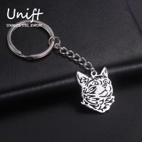 Unift Cutout Surprised Cat Keychain Stainless Steel Trinket Keyring Animal Kitten Charms Key Chain Fashion Cartoon Jewelry Gift
