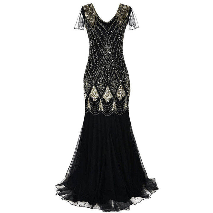 2022 Women 1920s Great Gatsby Dress Long 20s Flapper Dress Vintage V ...