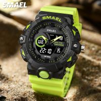 【LZ】 SMAEL Electronic Digital Watch Men Miitary Sport Dual Time Display Quartz Watch with Chronograph Neon Green Strap Auto Date 8081