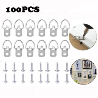 100Pcs D-Ring Hanging Painting Mirror Picture Frame Hanger Photo Wall with Screws Multifunctional