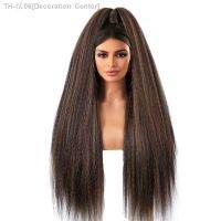 Synthetic Long Kinkly Straight Headband Wigs Black Brown Yaki Straight Hair Afro Style For Black Women Party Drag Daily [ Hot sell ] Decoration Center