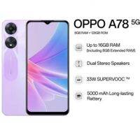 OPPO A78 5G (Ram8GB+Rom128GB) จอ 6.56 โทรศัพท์ ขยาย RAM เพิ่มได้ ชาร์จไว 33W SUPERVOOC แบตอึด 5000mAh ฟรีหูฟัง+ไม้เซลฟี่