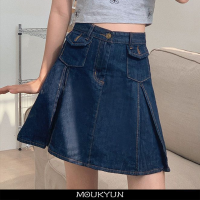 Atari Y2K สีฟ้า Denim กระโปรงจีบ Za ผู้หญิงฤดูร้อนสูงเอว Casual A-Line กระโปรงสุภาพสตรีเกาหลีแฟชั่น Vintage Mini กระโปรง