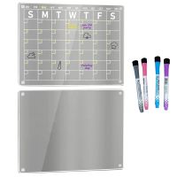2 PCS Transparent Acrylic Dry Erase Calendar Board White Board Calendar Dry Erase for Fridge, 16x12 Inch for Refrigerator with 4 Markers