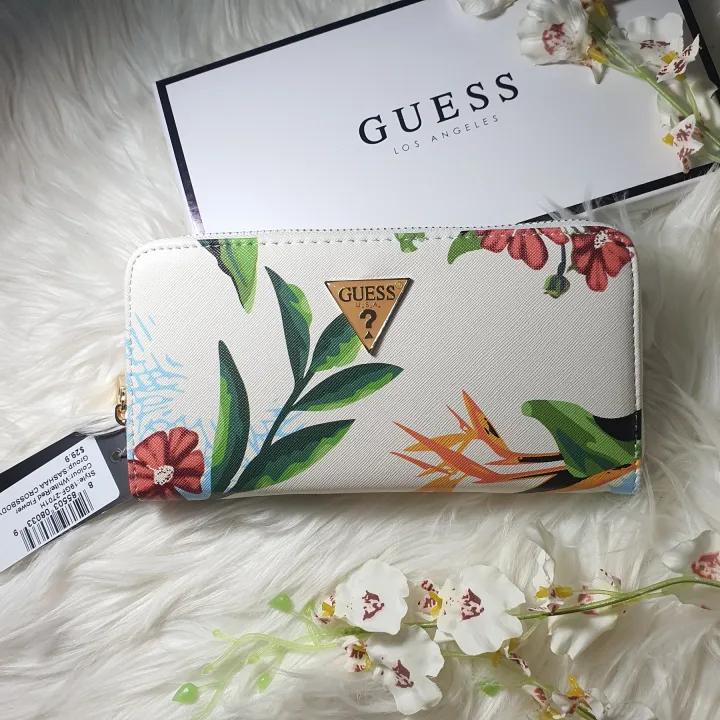 Original Guess Abree Floral Women's ZipAround Long Wallet White