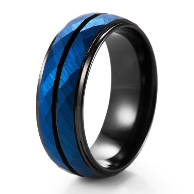 ค้อนขัดเงาสีฟ้าแหวนแต่งงานทังสเตนแหวนแร่ทังสเตนทังสเตนขนาด8มม. สำหรับผู้ชายผู้หญิงความกระชับ Comfort