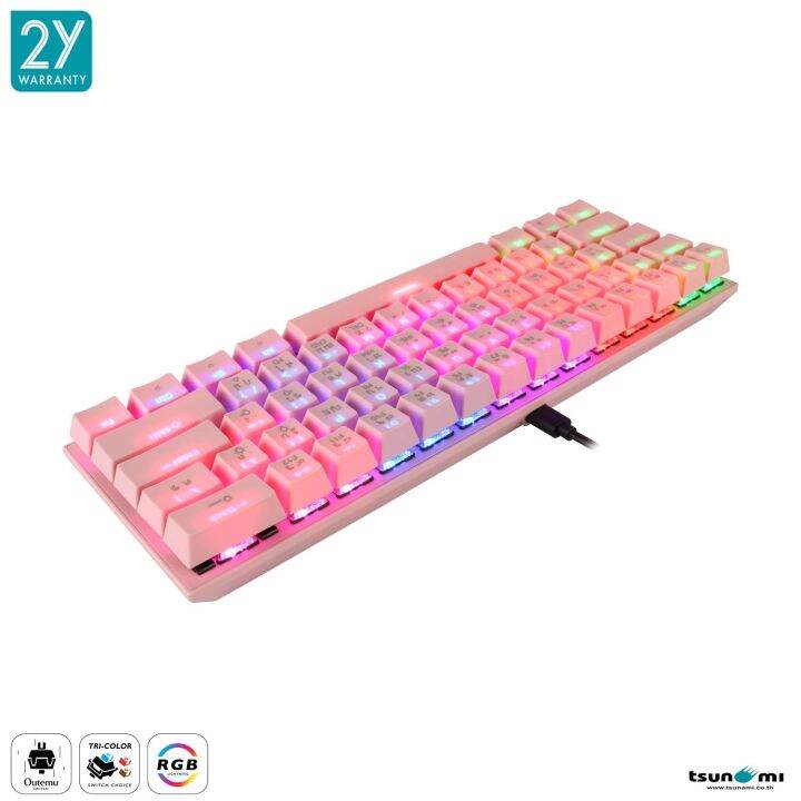 tsunami-outemu-mk-61-61keys-60-compact-mechanical-keyboard-red-switch-sakura-pink-แป้นภาษาไทย-อังกฤษ-สีชมพู-ของแท้-ประกันศูนย์-2ปี