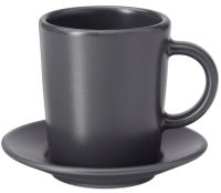 DINERA Espresso cup and saucer, dark grey 9 cl (ดีเนียร่า ถ้วยกาแฟเอสเพรสโซและจานรอง, เทาเข้ม 9 ซล.)