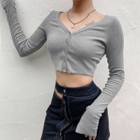 Cropped Cardigan Knitted Sweater V-neck Crop Tops