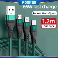 Fonken 6A สายชาร์จเร็ว3 In 1,สายชาร์จรองรับการถ่ายโอนข้อมูลสำหรับ Iphone Huawei Xiaomi สาย66W USB