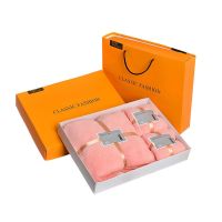 【Ready】? Three-piece set of coral fleece towels and bath towelsBusiness gift logo custom opening gift bath towel set box with hand gift