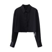 XXF/RW 23 spring new temperament womens back button long sleeve of tall waist brief paragraph black shirt jacket that show hilum