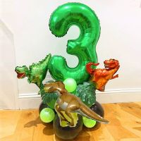 21pcs Jungle Dinosaur Party Balloons Set Mini Dinosaur Balloon Green number Ballon Kids 1 2 3 4 5 Year Birthday Party Decoration